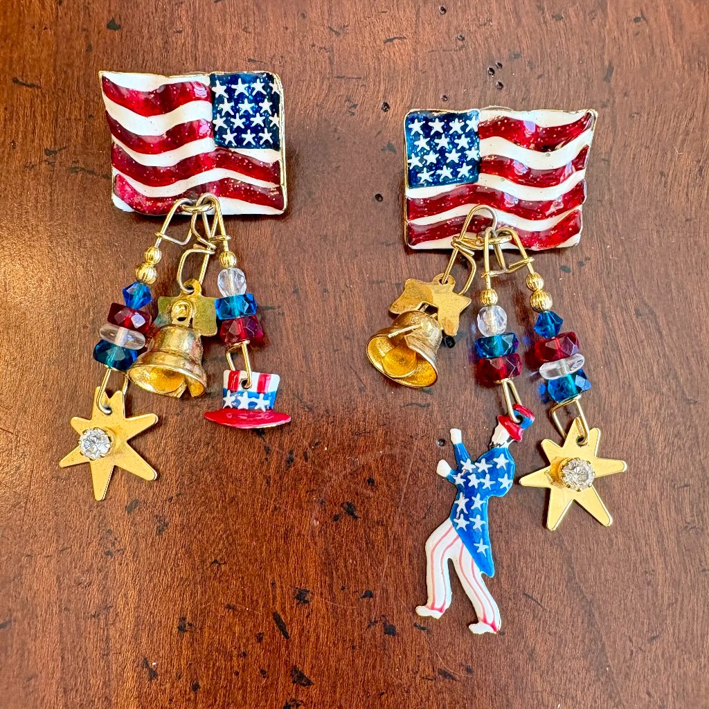 Lunch At The Ritz 90's Vintage Red White And Blue Flag Earrings